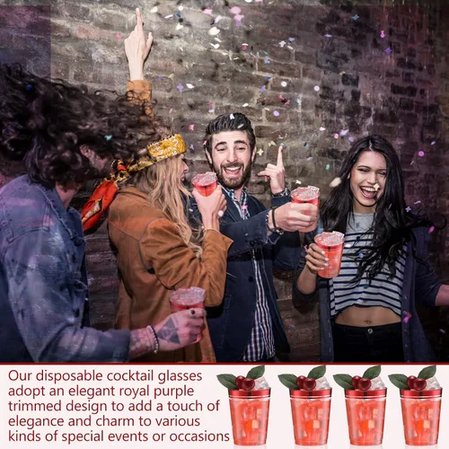 Vista 4 de Zubebe 100 vasos de plástico de 10 onzas para fiestas, vasos desechables de champán transparente, vasos de doble borde para Halloween, Mardi Gras