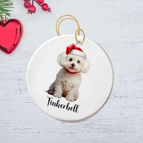 Vista 3 de Bichon Frise - Adorno de cerámica de Navidad 2025, adornos personalizados de Bichon Frise regalos para los amantes de los perros, bonito adorno