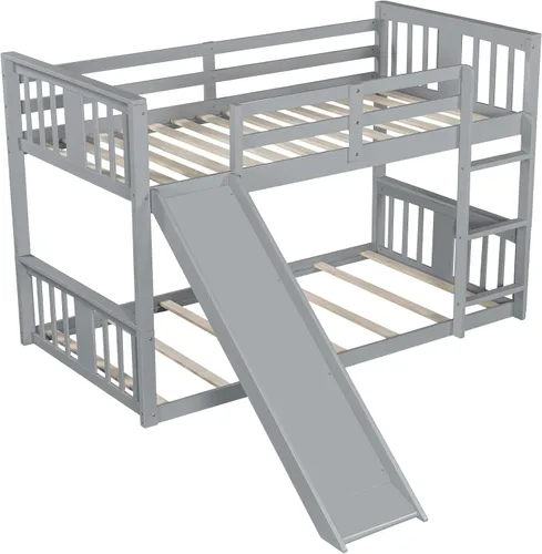 Vista 6 de Flieks Litera individual sobre individual con tobogán y escalera, litera para familia, niños, adolescentes, no necesita somier