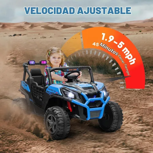 Vista 6 de Qaba 24V 2 Seater Ride on Car Electric Off-Road UTV Truck Ages 3-8 Blue Azul