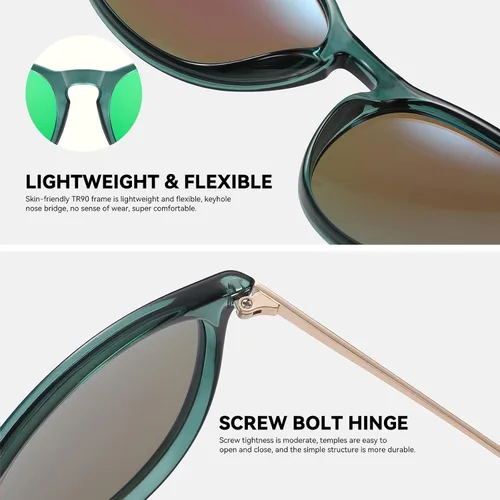 Vista 5 de Fozono Gafas de sol polarizadas redondas retro para mujer, gafas de sol vintage con protección UV