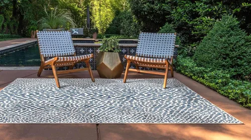 Vista 4 de Unique Loom Outdoor Collection Alfombra de área - Ciudad del Cabo (2' 2' x 3' 1' Rectángulo, Azul/Oliva)