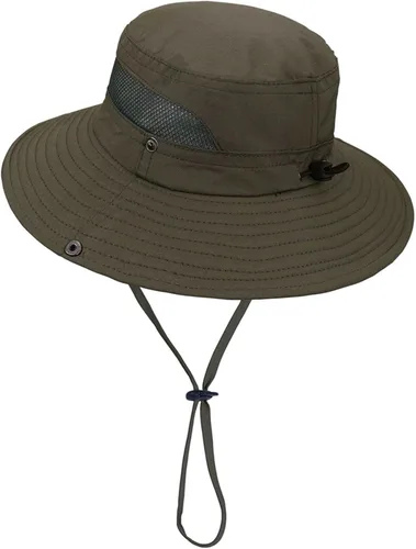 Vista 7 de Sombrero de sol de ala ancha UPF50 con cordón ajustable de protección para pescador unisex para exteriores, playa, senderismo Beige