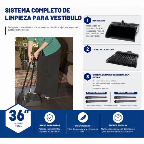 Vista 5 de Carlisle FoodService Products - Juego de recogedor y escoba de mango corto, 36 pulgadas