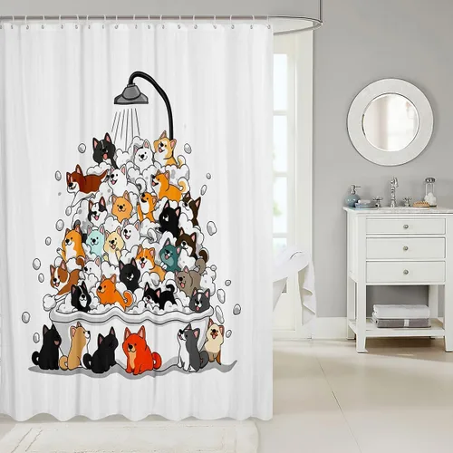 Vista 61 de Feelyou Cortina de ducha con diseño de gato para decoración de baño, bonita cortina de baño para puestos de bañeras, accesorios de baño divertidos