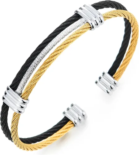 Vista 8 de Pulsera de acero inoxidable COOLSTEELANDBEYOND con cable trenzado ajustable para hombre y mujer