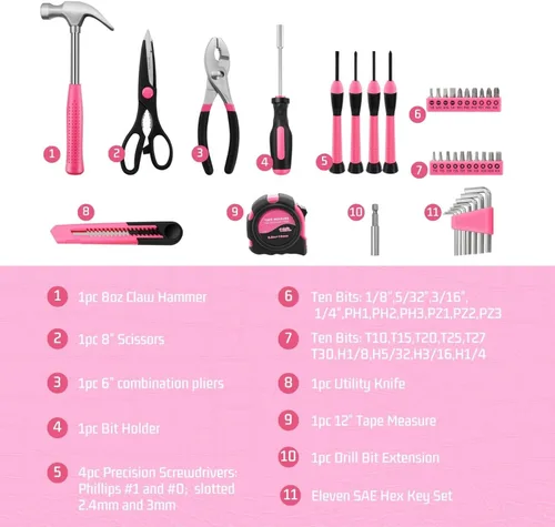 Vista 3 de Flexzion Kit de herramientas manuales de 39 piezas con estuche, kit de herramientas compacto para manitas, propietarios de viviendas, kit
