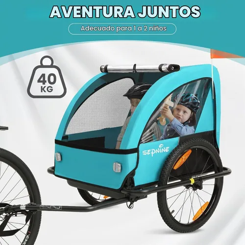 Vista 2 de Remolque de bicicleta para niños, adecuado para 1 a 2 niños, doble asiento, acoplador universal, plegable, toldo con pantalla contra insectos