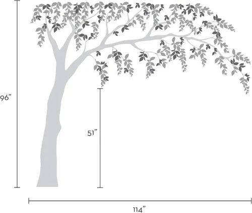 Vista 2 de Calcomanía de árbol de sauce llorón de hojas que caen, de Simple Shapes (esquema A)