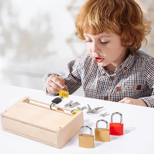 Vista 6 de Montessori - Juego de juguetes de cerradura y llave para niños, juguetes educativos con cerraduras y llaves, materiales Montessori para educación