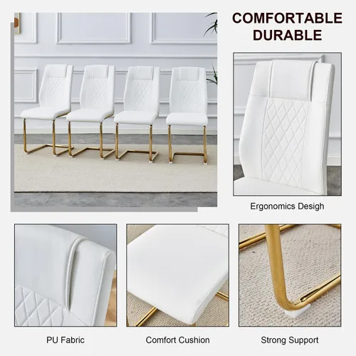 Vista 15 de Ebullient Juego de Mesa de Comedor Moderno para 4, Juego de 5 Piezas de Mesa de Comedor y Sillas para 4, Tablero de Mesa de Mármol PDLB y Base