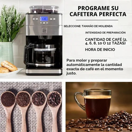 Vista 4 de Kenmore Elite Cafetera de Moler y Preparar – Molinillo integrado, máquina automática de café por goteo, cafetera programable de 12 tazas, molinillo