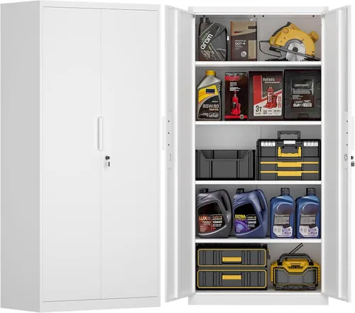 Vista 15 de Armario de almacenamiento de garaje de 28 pulgadas de alto, gabinetes de pared de garaje de metal con puertas y estantes, gabinete pequeño