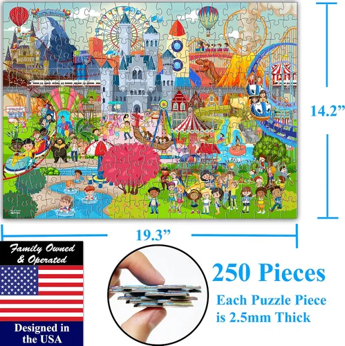 Vista 6 de Think2Master Rompecabezas de 250 piezas de parque de atracciones. Gran regalo. Piezas grandes. Tamaño: 14.2" X 19.3