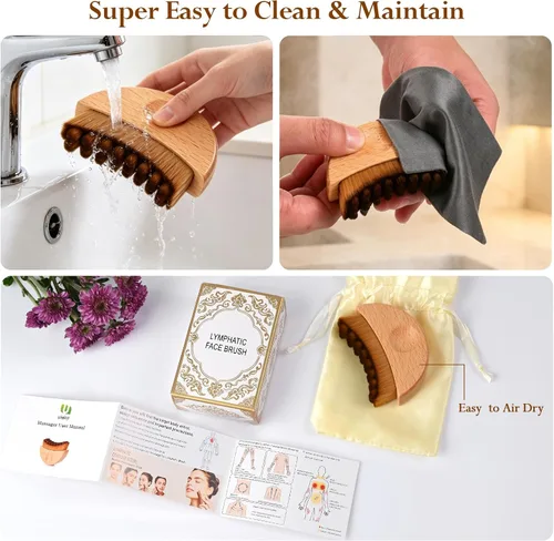 Vista 7 de Lymphatic Face Brush - Natural Wood Facial Gua Sha Massager for Skin Glow