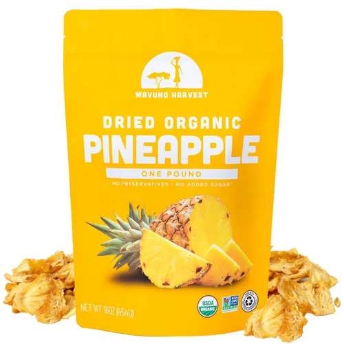 Vista 10 de Mavuno Harvest Paquete variado de frutas secas orgánicas, mango seco, papaya, piña, plátano, yaca y mezcla tropical, saludable, vegano, sin azúcar