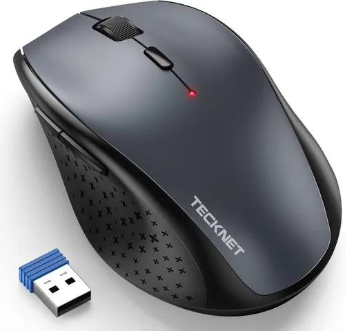 Vista 8 de TECKNET Mouse inalámbrico, mouse USB de 2.4 G con 6 niveles ajustables 3200 DPI, batería de 30 meses, empuñaduras ergonómicas, 6 botones portátiles