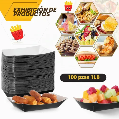 Vista 3 de Yinkin - 100 bandejas desechables de papel para servir nachos, 1 libra Negro
