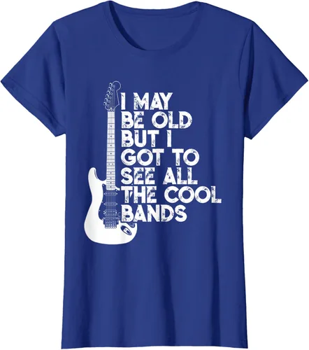Vista 79 de Camiseta con texto en inglés "I May Be Old But I Got to See All The Cool Bands" Negro