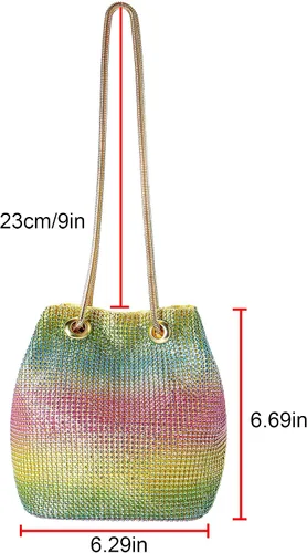 Vista 2 de Ayliss Bolso de cubo completo con diamantes de imitación para mujer, minihombro cruzado pequeño, bolso de mano brillante de noche
