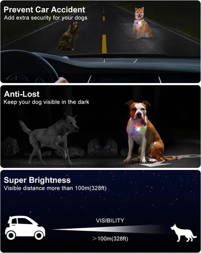 Vista 7 de Luz para collar de perro, 4 modos de luces para perro para caminar por la noche, luz LED recargable para collar de mascota para clip nocturno