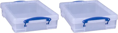 Vista 12 de Really Useful Box Contenedor apilable de plástico de 4 litros con tapa a presión y asas de bloqueo de clip integradas para organización del hogar