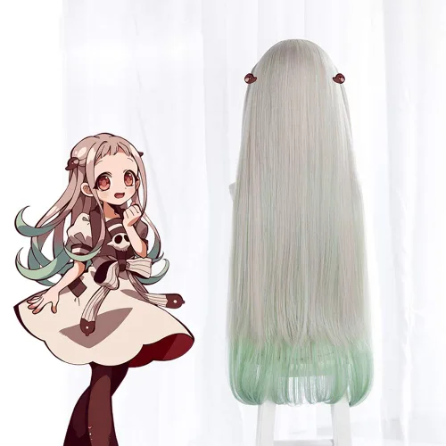 Vista 5 de JCvCX Anime Yashiro Nene - Peluca de cosplay gris con cabello largo y recto verde claro para Halloween