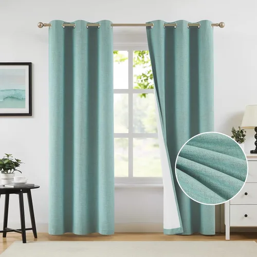 Vista 21 de Cortinas opacas de lino beige Melodieux de 63 pulgadas de largo para dormitorio, sala de estar, 100% cortinas con ojales para bloquear la luz