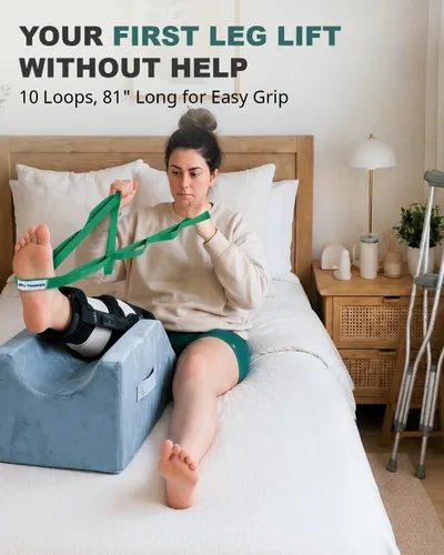 Vista 2 de Trideer Stretching Strap with Loops & Leg Lifter, Non-Elastic PT-Style Physical Therapy Strap for Knee Replacement Rehab, Hamstring, Calf & Back