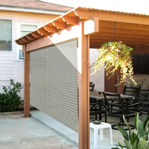 Vista 3 de E&K Sunrise - Persiana enrollable para exteriores de 5 pies de ancho x 6 pies de alto, diseño calado, para patio, porche, jardín, glorieta, terraza