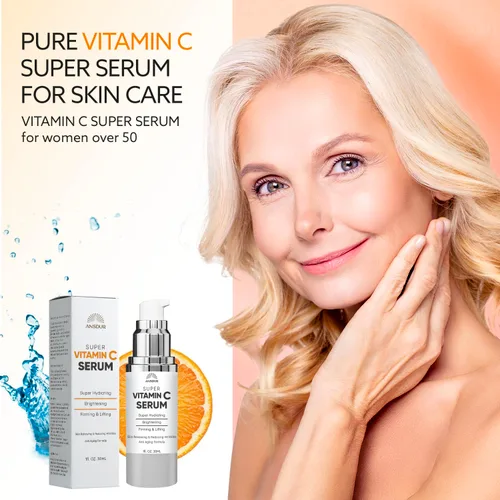 Vista 2 de Suero súper vitamina C para mujeres mayores de 70 años: suero facial de vitamina C, niacinamida, bakuchiol, ácido hialurónico, hidratante