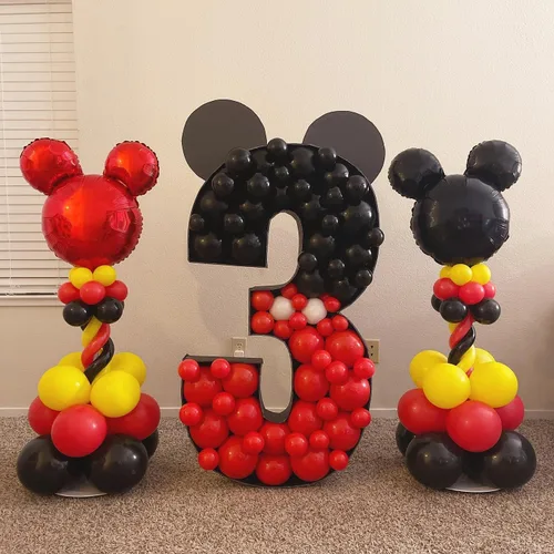 Vista 3 de 10 globos de Mylar negros de 24 pulgadas, decoraciones y suministros para fiesta de cumpleaños de ratón