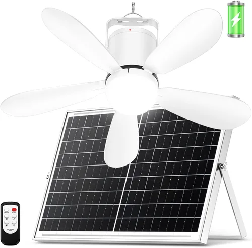 Vista 8 de 21" Solar Ceiling Fan Light, Foldable Solar Panel Gazebo Fan 21" Fan M