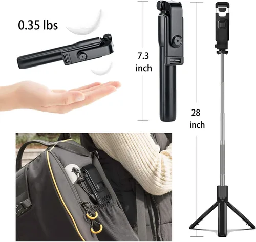 Vista 2 de Trípode portátil para selfie, 3 en 1 extensible para teléfono para iPhone 14/13/13 Pro/13 Pro Max/12/12 Pro/X/XR/XS/8/7/6S, Android Samsung