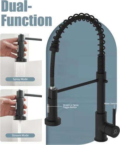 Vista 3 de Grifo de cocina negro, grifo de cocina con dispensador de jabón, grifo para fregadero de cocina, grifos de fregadero de cocina de acero inoxidable
