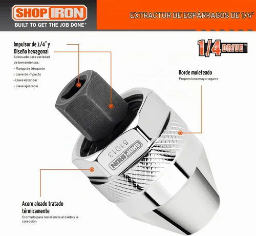 Vista 5 de Shop Iron 51013 Mini extractor de pernos y espárragos dañados de transmisión de 1/4 de pulgada Funciona en espárragos de 1/64 de pulgada a 1/4