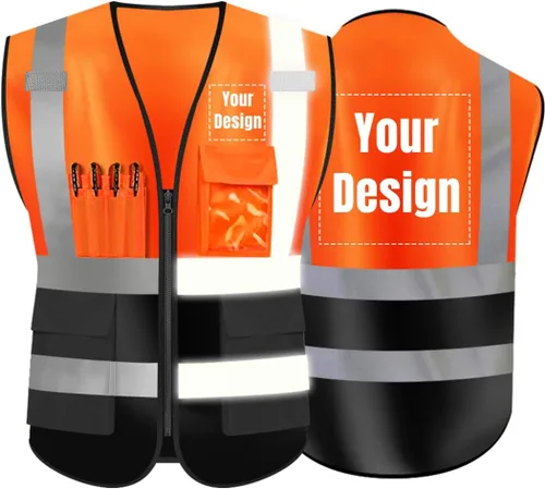 Vista 21 de Chaleco de seguridad de alta visibilidad Personaliza tu logotipo chaleco de seguridad protector, Negro