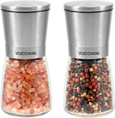 Vista 9 de Vucchini Molinillo de sal y pimienta dorado, molinillo de especias de latón de cerámica de grosor ajustable, molinillo de pimienta de vidrio