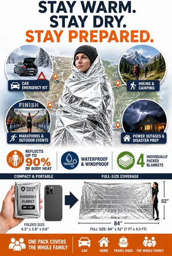 Vista 2 de Mantas térmicas de emergencia – Grizzly Gear – se pliega a 52 x 84 pulgadas Camping Blanket for Outdoor Hiking, Marathon Runs or First Aid Set