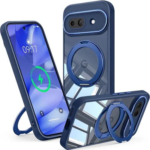 Vista 17 de 【Soporte magnético giratorio de 360°】 Funda para Google Pixel 8A 【Compatible con MagSafe y Pixelsnap】 Funda con soporte de anillo 【Transparente sin