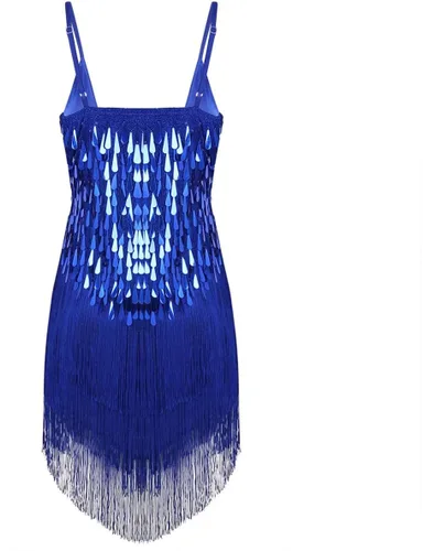 Vista 2 de Sywiyi Wonen's - Vestido de baile con flecos y lentejuelas brillantes, tango latino, Samba, con borlas y flecos, vestido de fiesta de noche