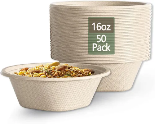 Vista 13 de Homestockplus Cuencos de papel desechables de 16 onzas, cuencos desechables pequeños y resistentes, hechos de bagazo natural para cereales, arroz