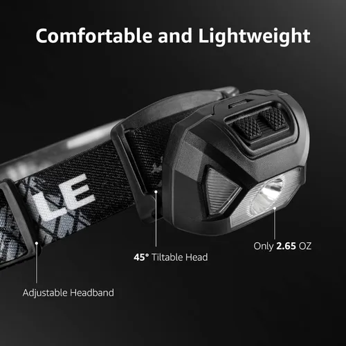 Vista 6 de Lepro Linterna frontal recargable, linterna de cabeza LED con 6 modos para equipo esencial de camping y senderismo, linterna frontal brillante