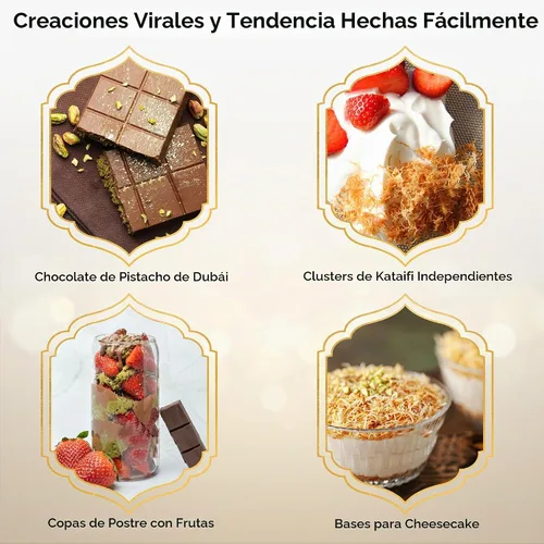Vista 4 de Kataifi Masa de fillo rallada 500 g (17.6 oz) - Seca picada, sin sal, a base de plantas Para barra de chocolate con pistacho Dubai, Kunafa