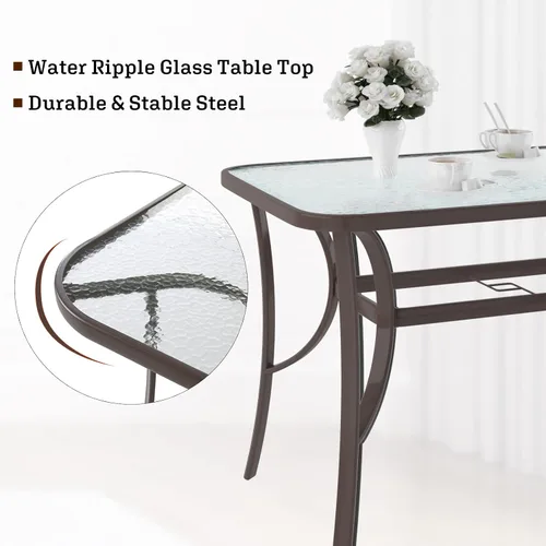 Vista 5 de soges Mesa de café bistró de 47 pulgadas para patio al aire libre, mesa de comedor rectangular con marco de acero templado con agujero