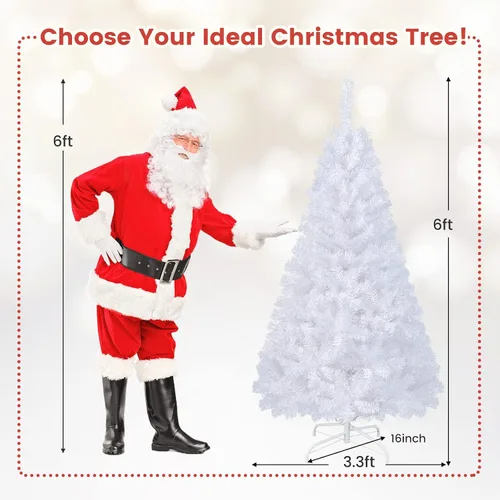 Vista 4 de DREAMADE Árbol de Navidad blanco de 6 pies, árbol de Navidad artificial de abeto sin iluminación con 650 ramas completas y base de metal plegable