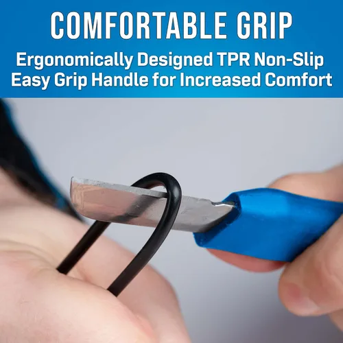 Vista 4 de Jonard KN-7 Cuchillo Ergonómico para Empalme de Cables con Mango de Goma Termoplástica, Azul, 6-1/4" de Longitud