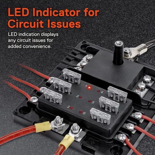 Vista 3 de True Mods Caja de fusibles de 6 vías con bus negativo de tierra para automoción [entradas positivas duales] [12V - 32V CC] [180 amperios]