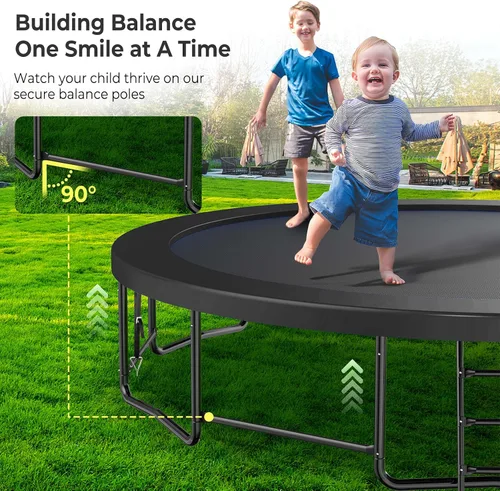 Vista 3 de Lyromix 12 14 15 16 pies, camas elásticas al aire libre para niños y adultos, trampolín de calabaza con postes curvos, trampolín recreativo con aro