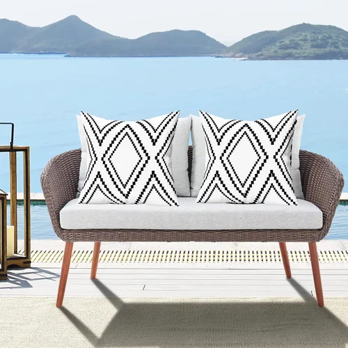 Vista 7 de Juego de 2 fundas de almohada para exteriores, impermeables, geométricas bohemias en blanco y negro para muebles de patio, fundas de almohada
